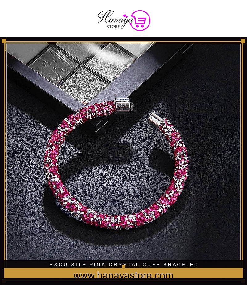 Exquisite Pink Crystal Cuff Bracelet Brand Open Bangles For Women - – bracelet Online in Pakistan | Hanaya