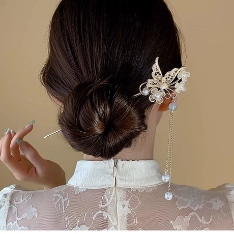 Elegant Chinese Style Hair Clip Tassel Hair Stick Traditional Floral Design – Traditional Floral Hair Stick for Women Hair...
