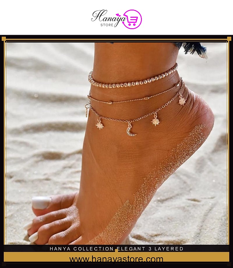 Hanya Collection Elegant 3 Layered Wedding Fashion anklet for girls stylish – anklet Online in Pakistan | Hanaya