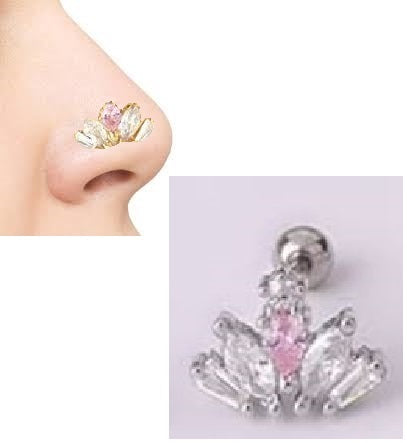 Thin Nose Ring with Crystal 1pc Nostril Piercing Body Jewelry – Nath Naak Ki Bali Nose Pin Body Jewelry Pakistan | Hanaya Store