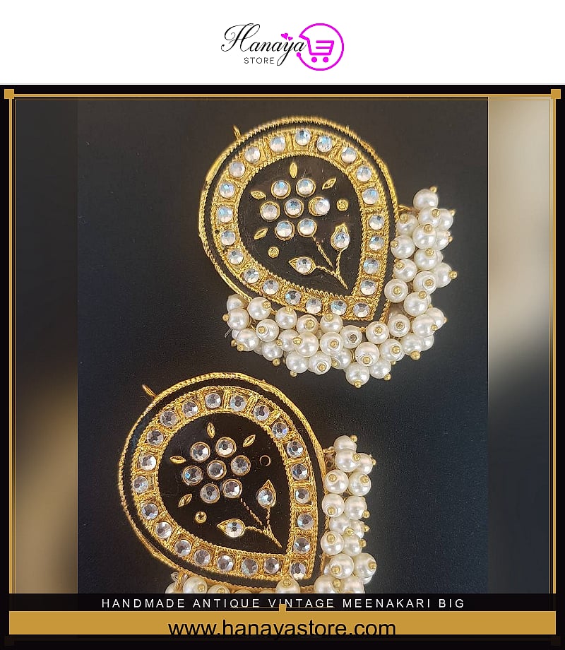 Handmade Antique Vintage Meenakari Big Elegant Earrings – Earrings Online in Pakistan | Hanaya