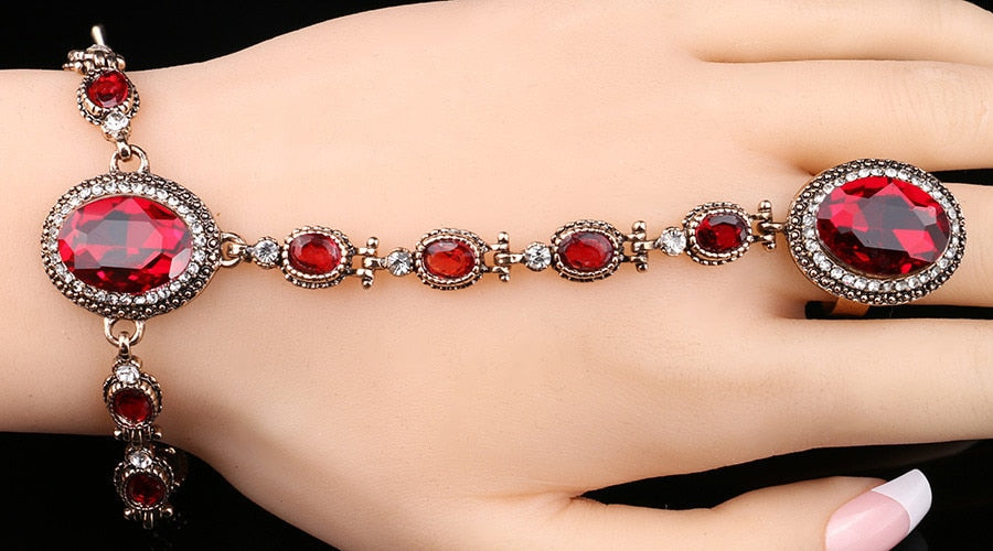 Trendy Royal Turkish Wedding Adjustable Bracelet Linked Classy Finger Ring – Image 2 of 3