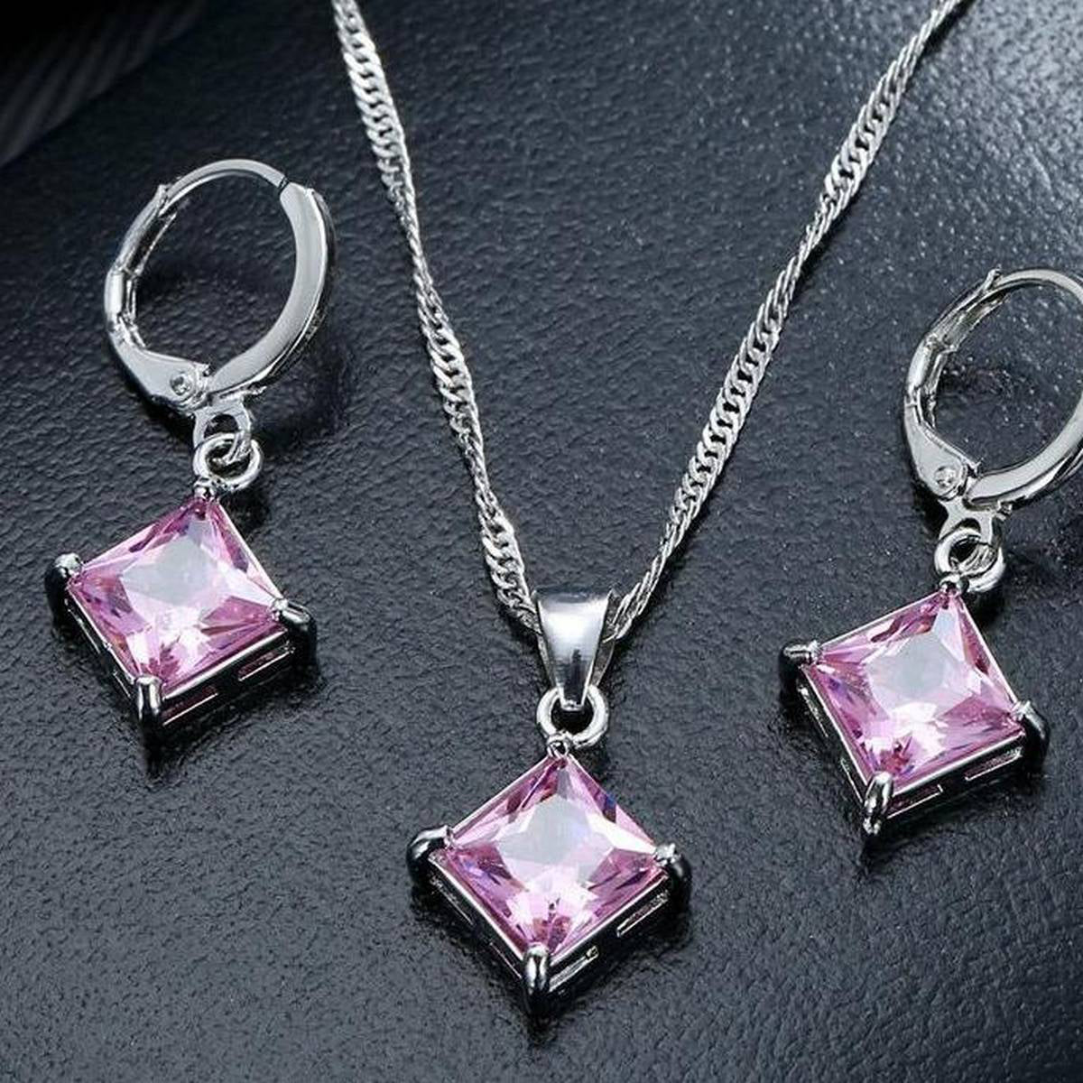 Stamped 925 Shiny Cz Geometric Classic Square Huggie Earrings And Necklace – Earrings Online in Pakistan | Hanaya