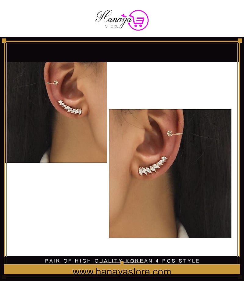 Pair of High Quality Korean 4 Pcs Style Ear Cuff Style Elegant Stylish Fashion Jewelry – Earrings Online in Pakistan | Hanaya