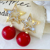 Big Pearl Star Shiny Crystal Trendy Earrings – Close Up – Earrings | Hanaya Pakistan