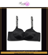 Padded Seamless Wireless Soft Bra Women's Bras Padded Seamless Wireless Crystal Strap Soft Palm Pad Design Four Rows Of 