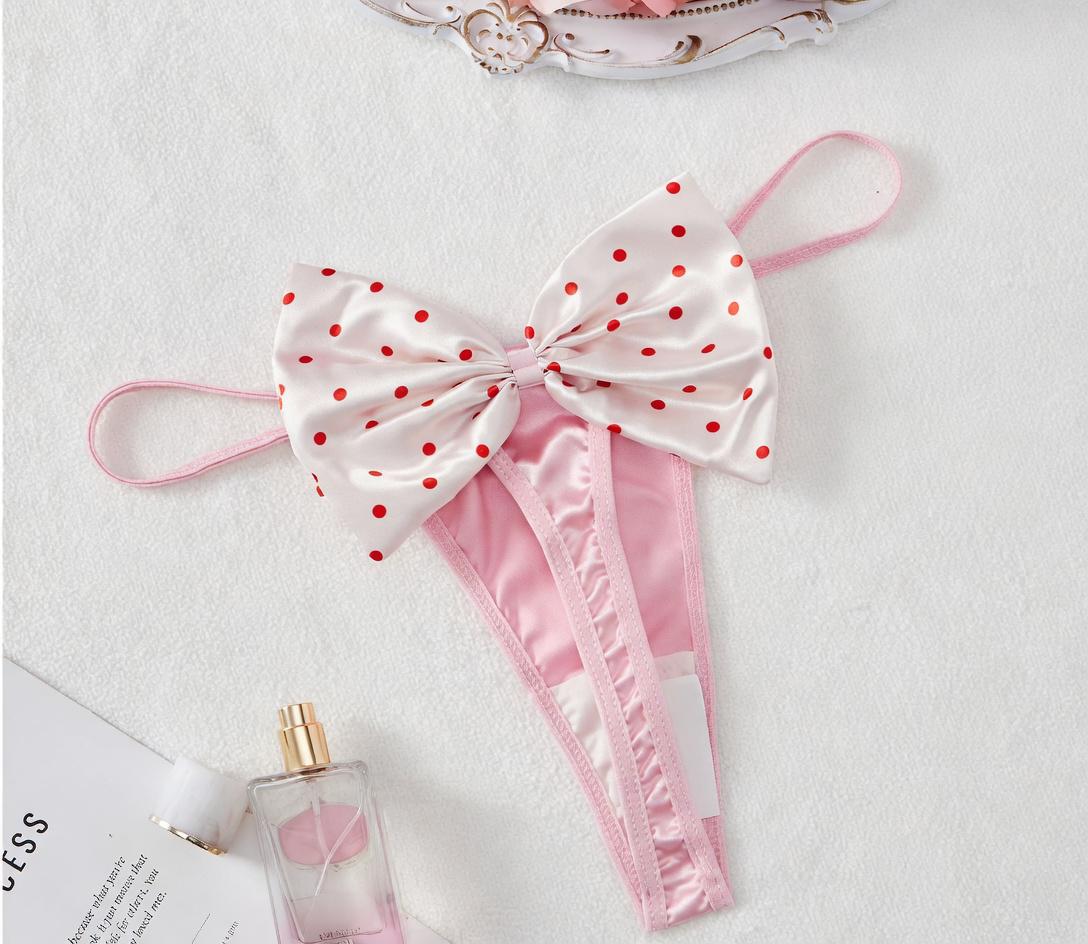 Adjustable High Premium One size Quality Panty G-STRING Panties Underwear Underpants Bridal Honeymoon Lingerie Pink Bow 