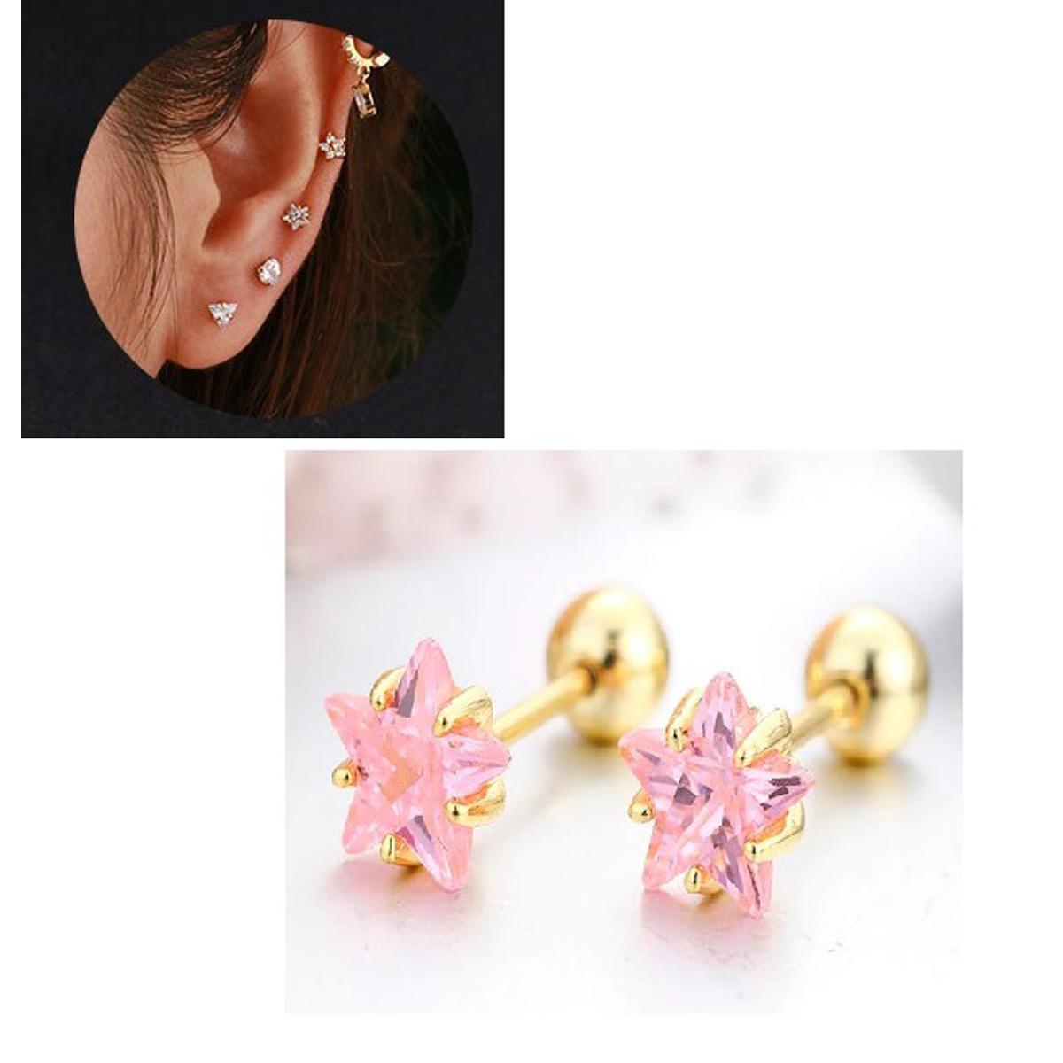2-Piece Stainless Steel Star Ear Plug – Piercing Barbell Cartilage Jewelry – Close Up – Earrings | Hanaya Pakistan