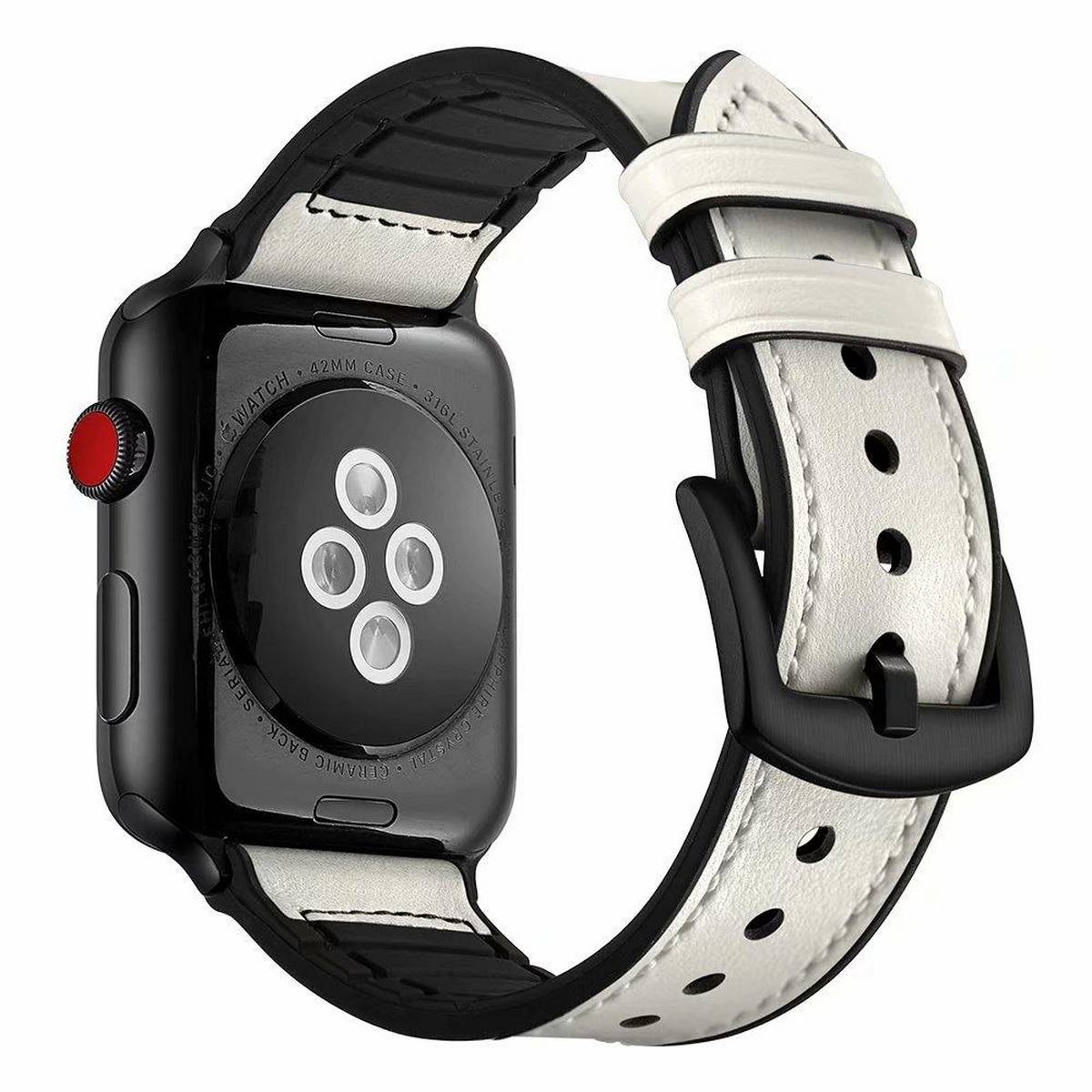 STRAP Outer Leather Inner Silicon Compatible For APPLE strap Classy 42/44mm Series 1/2/3/4/5/6 – View 5 – Accessories | Ha...