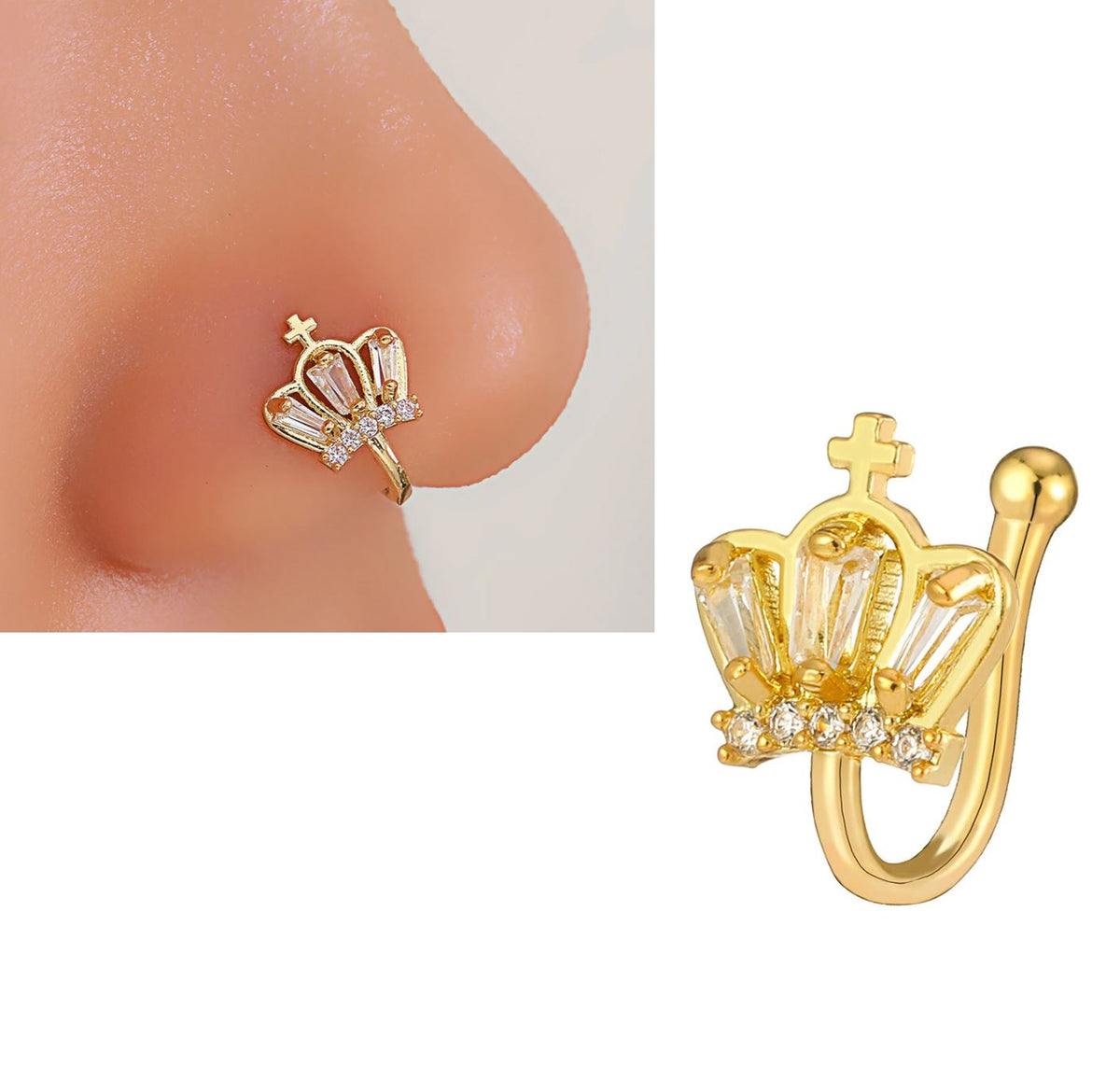 Non Piercing Premium Adjustable Clip On Nose Pin with Shiny CZ Crystals – Nose Jewelry Online in Pakistan | Hanaya