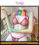 3 pcs fishnet lingerie multicolor set – hollow out bodysuit cosplay wear Pakistan – Hanaya Store