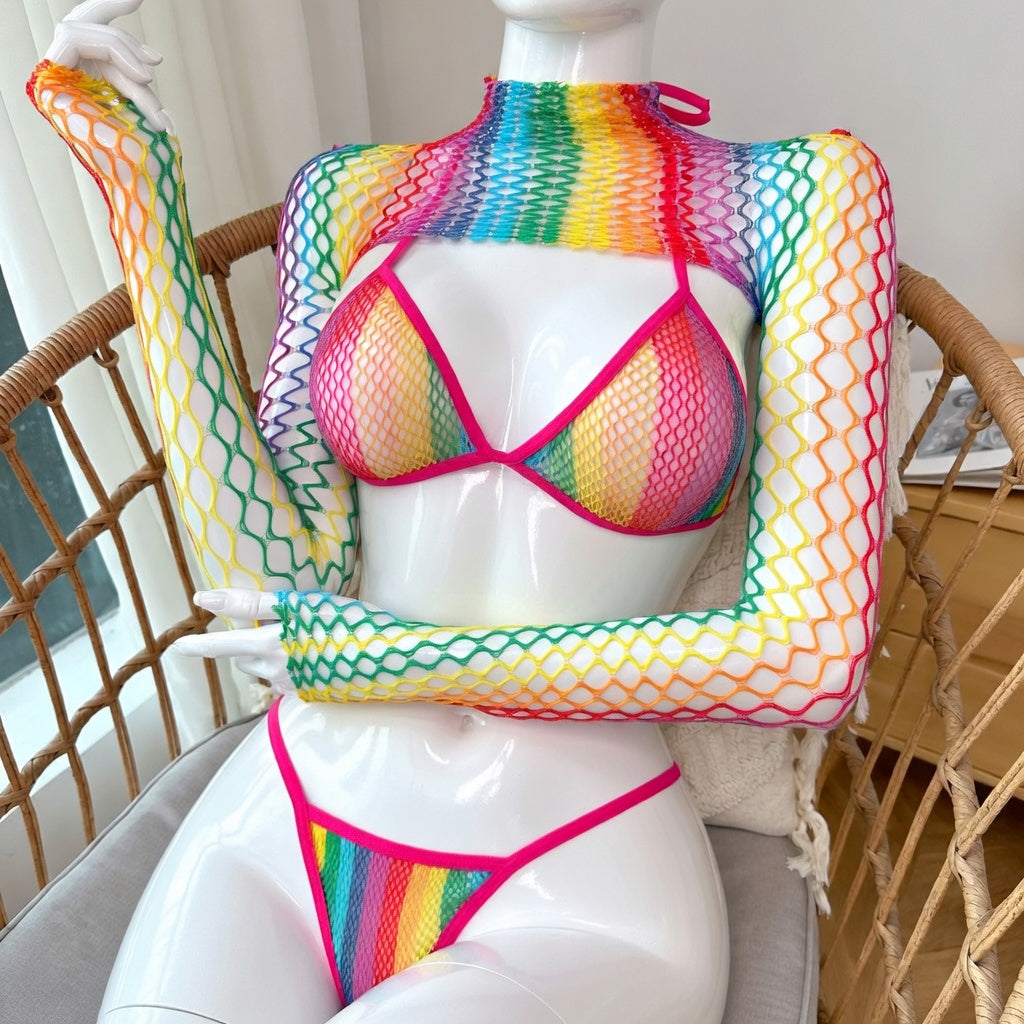 3 pcs fishnet lingerie multicolor set – hollow out bodysuit cosplay wear Pakistan – Hanaya Store