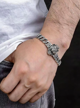 Premium Men Vintage Silver Crown Tiger Head Bracelet Personalized Hip Hop Loop Chain Adjustable Punk Stainless Steel Wri