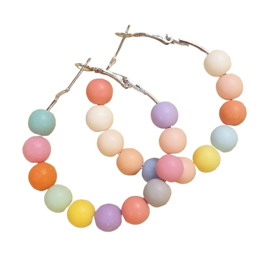 Multi-Color Matte Hoop Earrings with 8mm Classy Beads - 40mm Hoop – Earrings Online in Pakistan | Hanaya