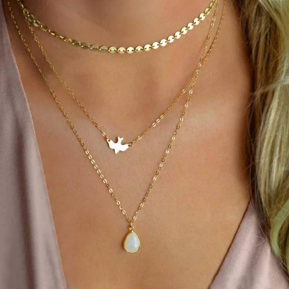 Trendy Three Layered Golden Necklace – Accessories Online in Pakistan | Hanaya
