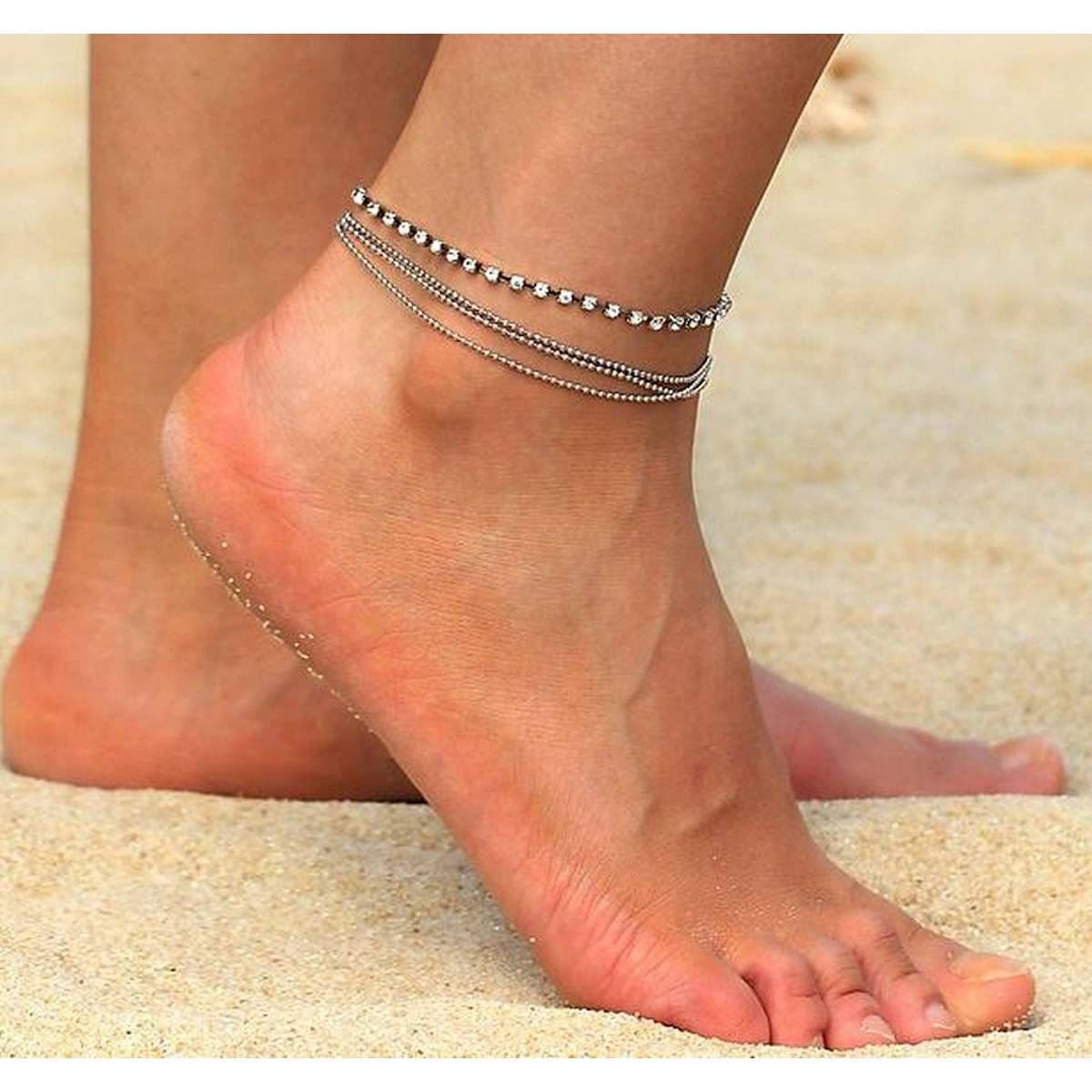 Foot Jewelry Chain Bohemian Crystal Multi Layer Anklets for Women Boho Ankle Lover – Accessories Online in Pakistan | Hanaya