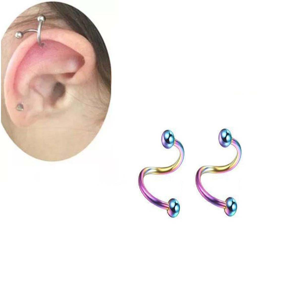 2 Pieces Spiral Cartilage Helix Stud Tragus Ear Piercing Earring For Girls – View 4 – Accessories | Hanaya Pakistan