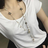 Trendy Flower Plum Long Chain Imitated Pearl Necklace – Close Up – Accessories | Hanaya Pakistan