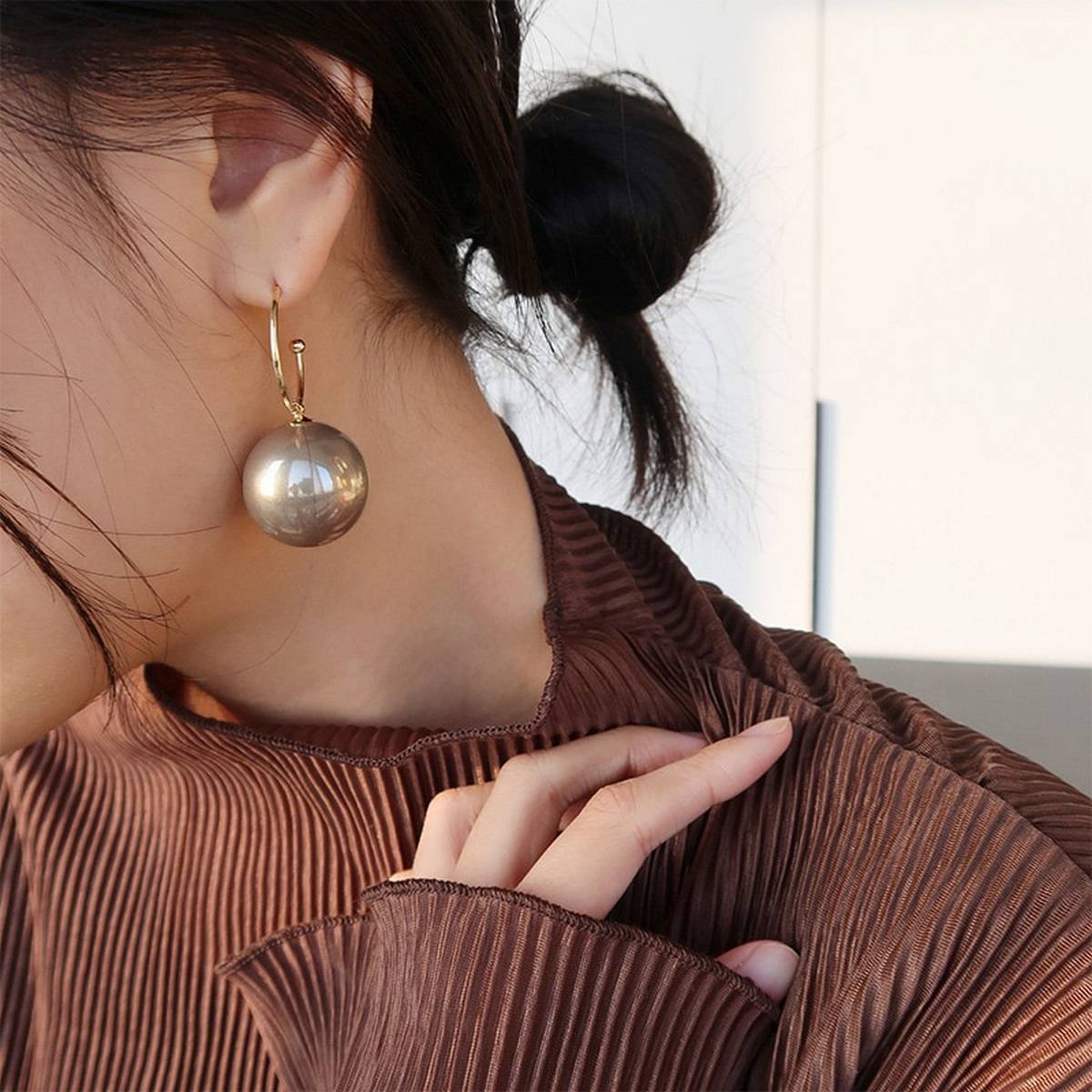 Classy Big Round Pearl Matte Trendy Fashionable Earring – Earrings Online in Pakistan | Hanaya