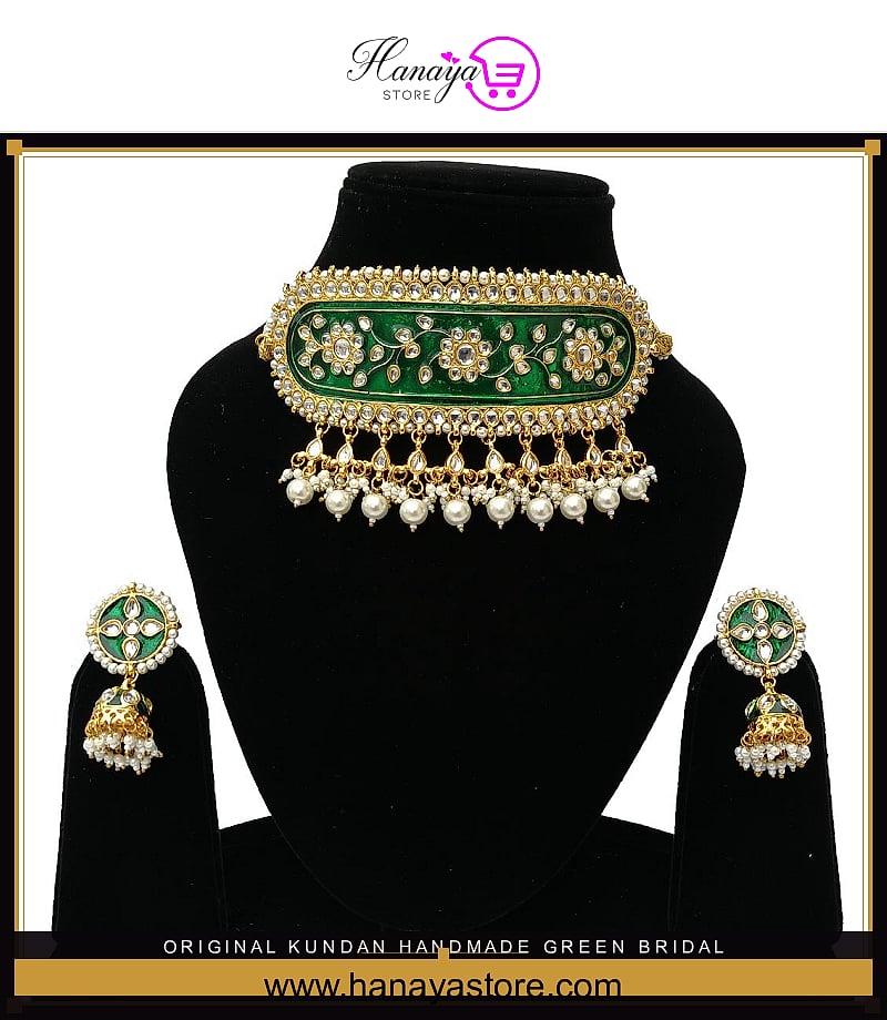 Original Kundan Handmade Green Bridal Party Wedding Engagement Jewelry Set For Women – Accessories Online in Pakistan | Ha...