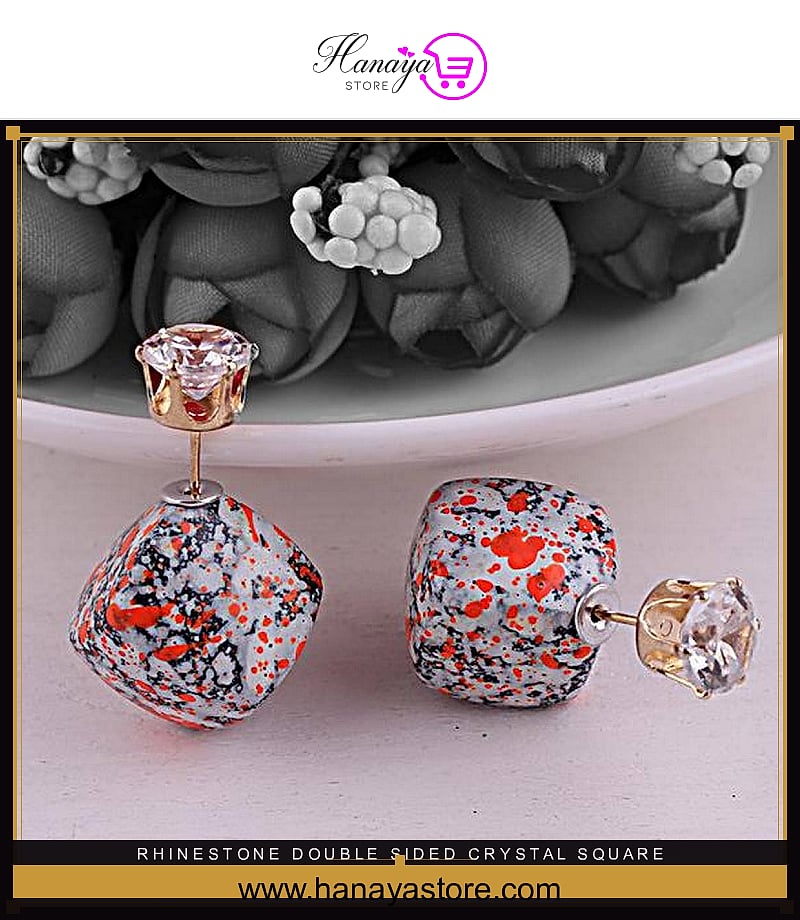 Rhinestone Double Sided Crystal Square Granite Stone Stud Earring Beads Ball Earrings – Accessories Online in Pakistan | H...