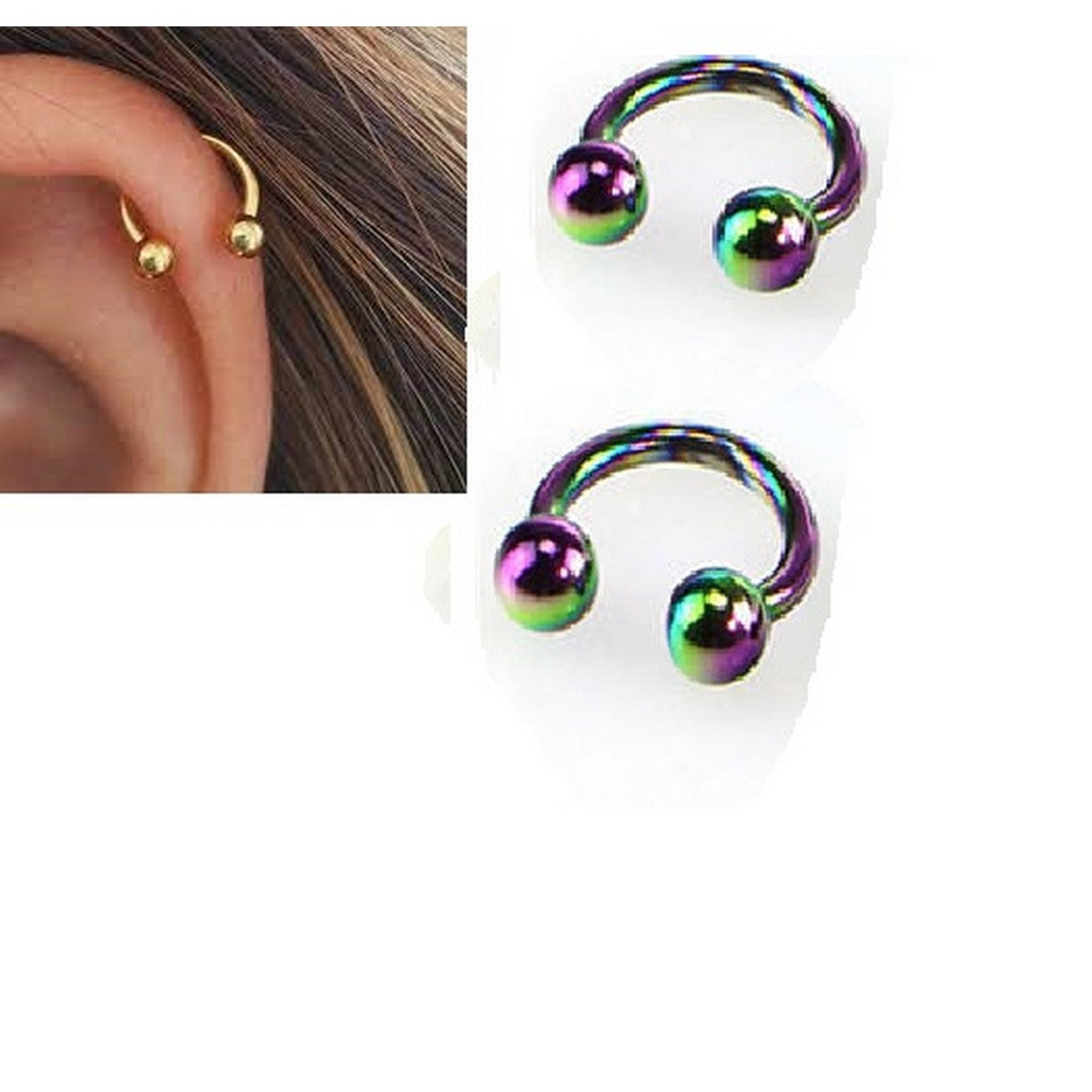 2 Pieces 12MM Cartilage Helix Stud Tragus Ear Piercing Plug HorseShoe Earring – Image 5 of 9