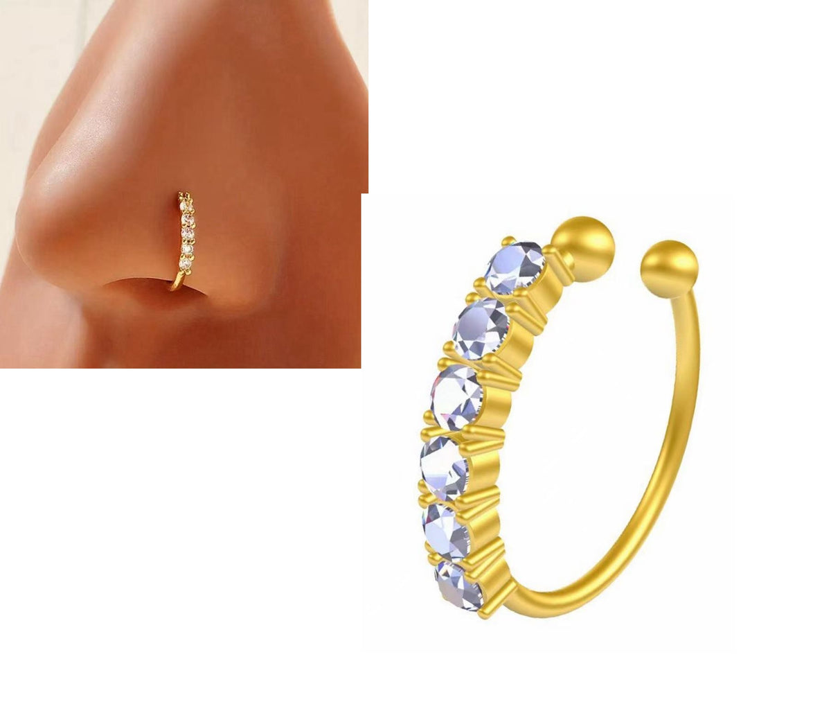 Non Piercing Clip On Thin Nose Pin Elegant Nostril Body Jewelry – Image 2 of 6