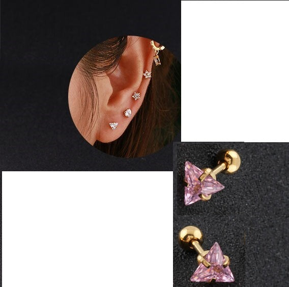 2-Piece Stainless Steel Triangle Ear Plug – Piercing Barbell Cartilage Jewelry – Earrings Online in Pakistan | Hanaya