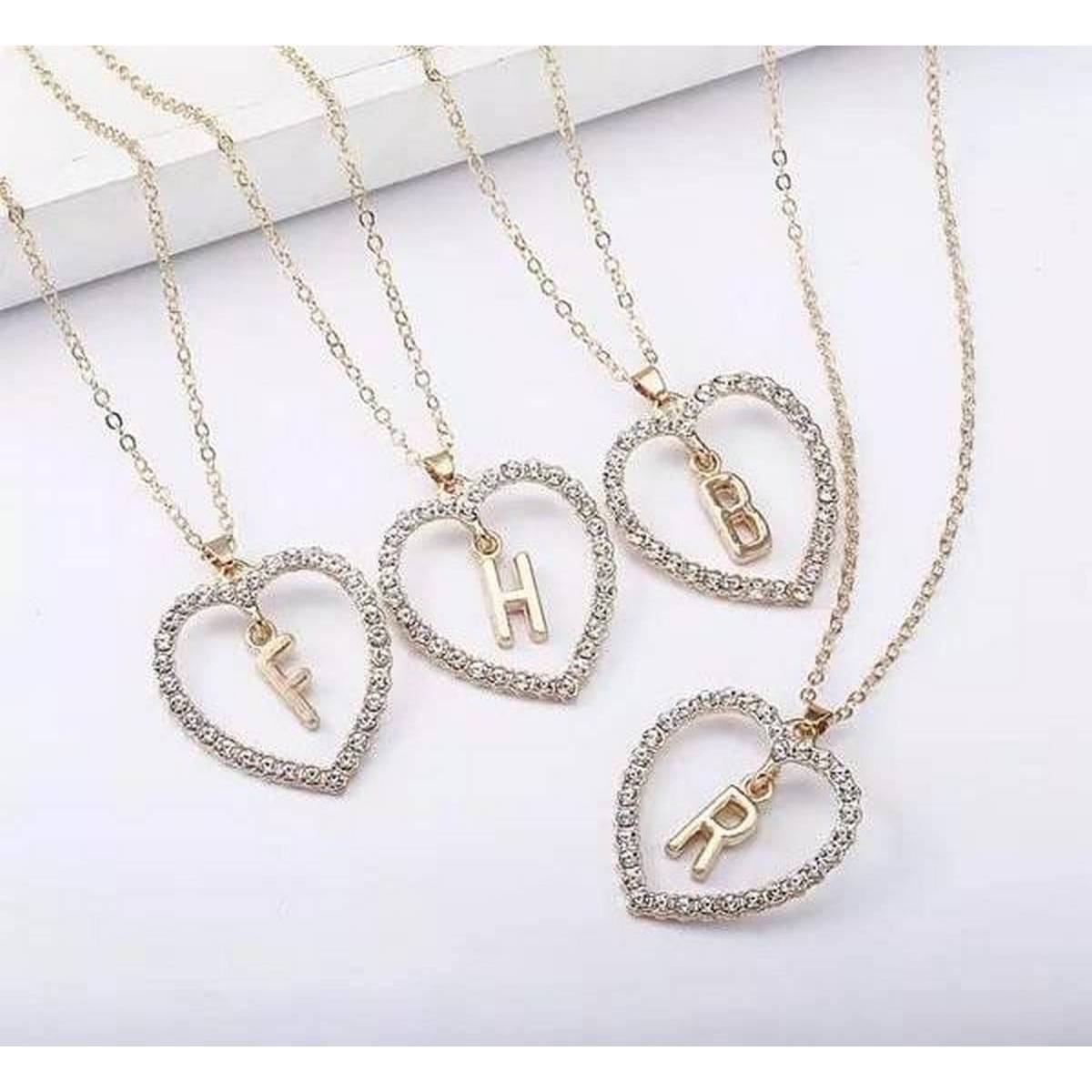 Heart Shaped Crystal English Alphabet Letter Pendant – Close Up – Accessories | Hanaya Pakistan