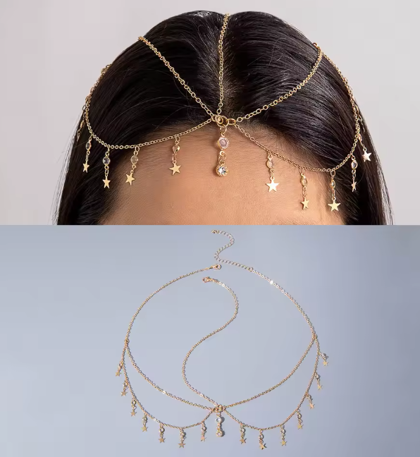 Multi Layered Head Chain for Women – Trendy Fashion Hair Jewelry, Boho Headpiece Accessory