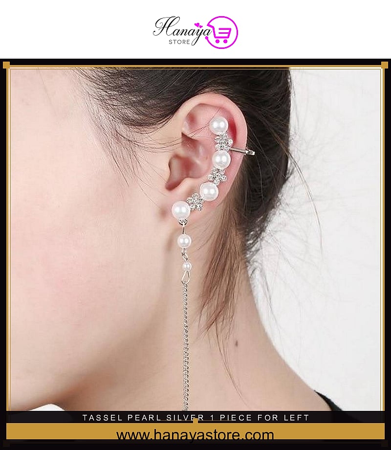 Tassel Pearl SILVER 1 Piece for LEFT EAR ONLY Punk Style Ear Cuff Clip Earring – Accessories Online in Pakistan | Hanaya
