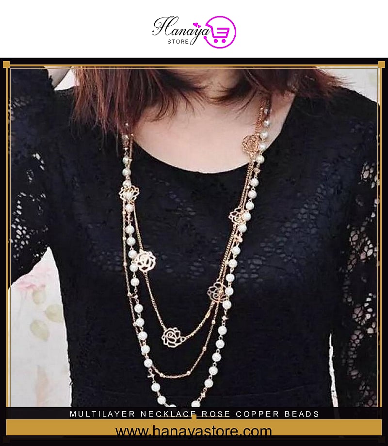 Multilayer Necklace Rose Copper Beads Chain Long Beaded Necklace – Accessories Online in Pakistan | Hanaya