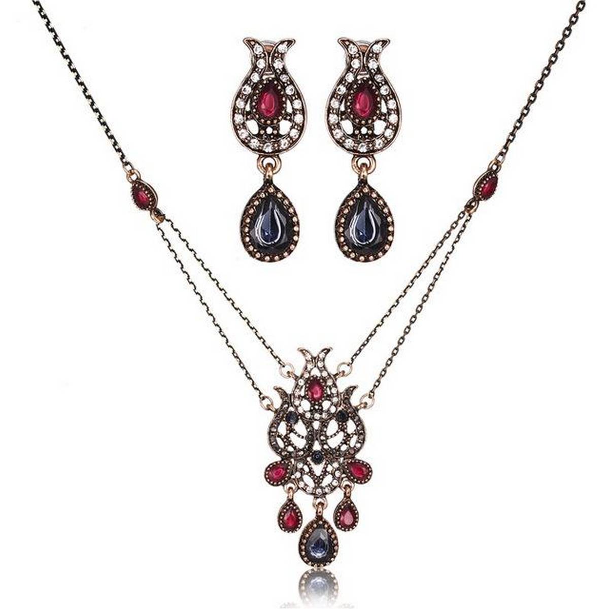 Classy Turkish Vintage Crystal Jewelry Set Necklace Earrings-FREE Gift Box – Accessories Online in Pakistan | Hanaya