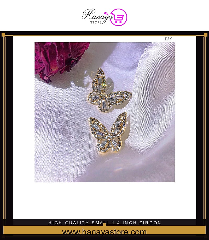 High Quality Small 1.4 Inch Zircon Plated Butterfly Earrings for Girls – Earrings Online in Pakistan | Hanaya
