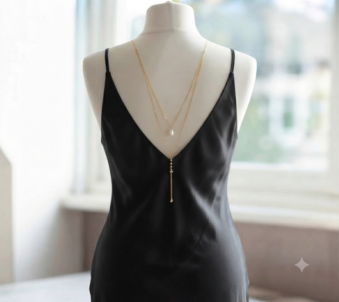 Bridal Back Pendant Necklace – Multi-Layered Body Chain, Elegant Wedding Accessory for Brides