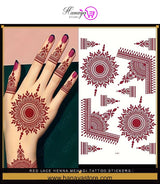 Red Lace Henna Mehndi Tattoo Stickers Maroon Waterproof Mehndi Designs Bridal Wedding Function Party Mehndi (PAIR)