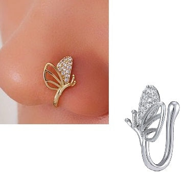 Non Piercing Thin Nose Pin Adjustable Clip On Nose Ring with Crystal Design – Close Up – Nose Jewelry | Hanaya Pakistan
