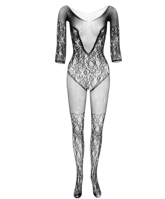 Women Breathable Mesh Fishnet Jumpsuit with Lace Body Stockings – Silk Robe Honeymoon Bodysuit Loungewear Pakistan | Hanaya Store