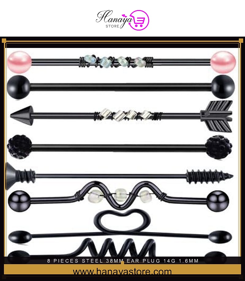 8 Pieces - Steel 38mm Ear Plug 14G (1.6mm) Piercing Industrial Cartilage Ear Jewelry – Accessories Online in Pakistan | Ha...