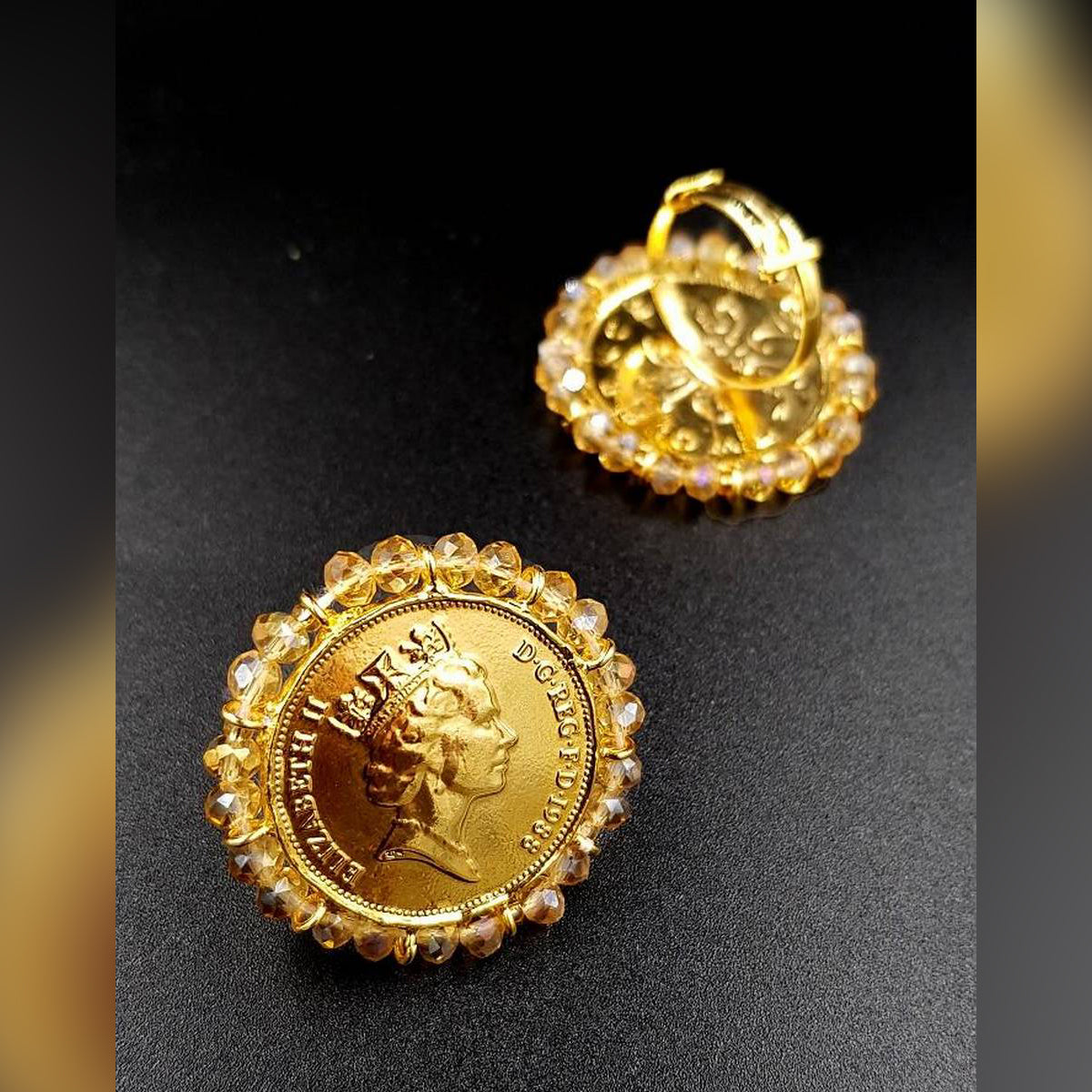 Royal High Class Wedding Golden Stones Fashion Jewelry Adjustable Coin Ring – Accessories Online in Pakistan | Hanaya