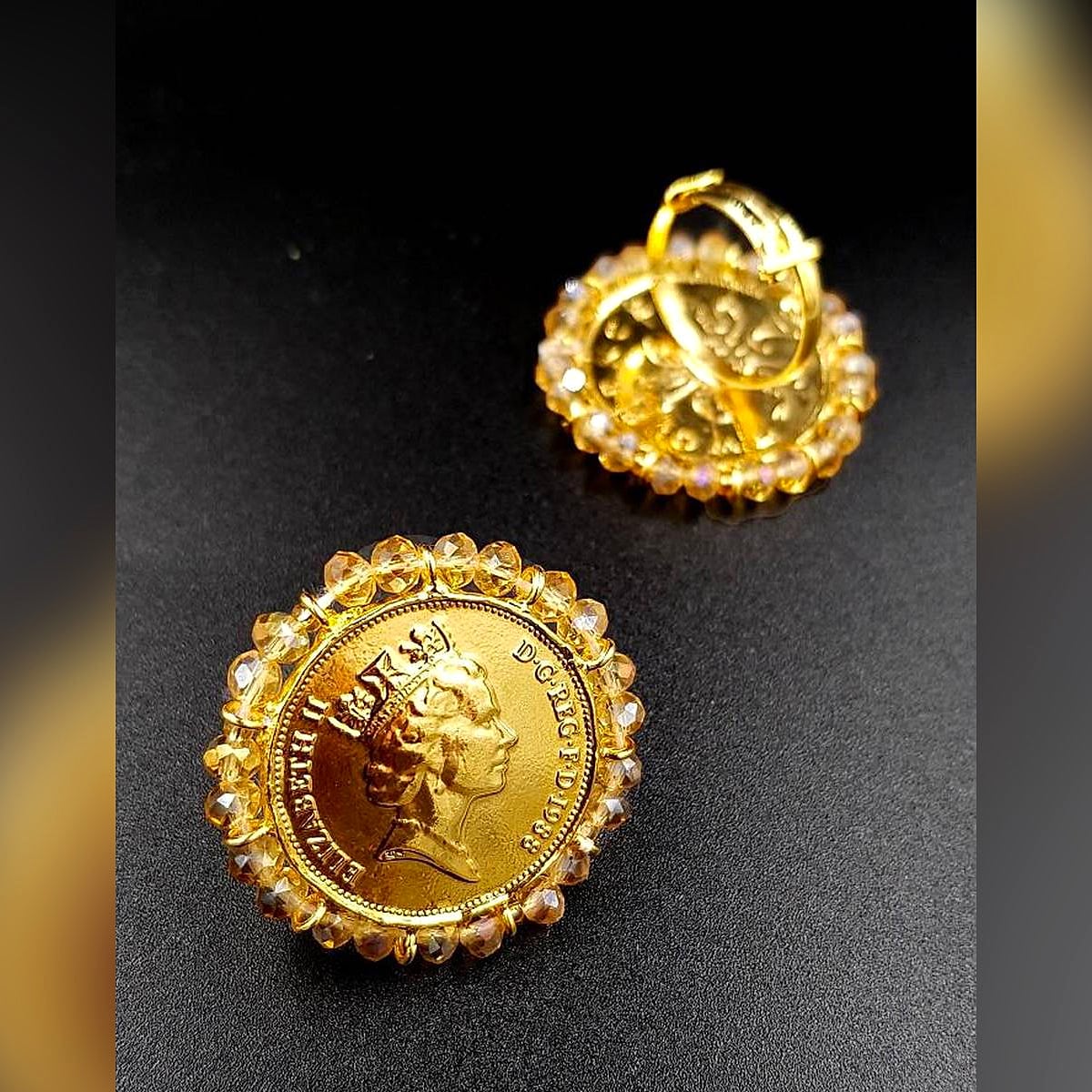 Royal High Class Wedding Golden Stones Fashion Jewelry Adjustable Coin Ring – Accessories Online in Pakistan | Hanaya
