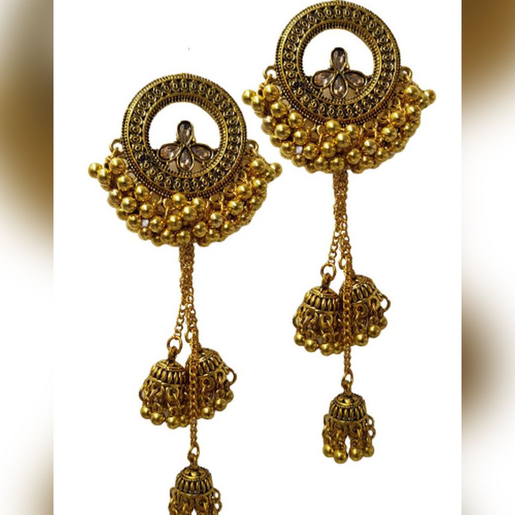 High Quality Three Layered Tassel Jhumki Classy Exquisite Elegant Stylish Earring – Accessories Online in Pakistan | Hanaya