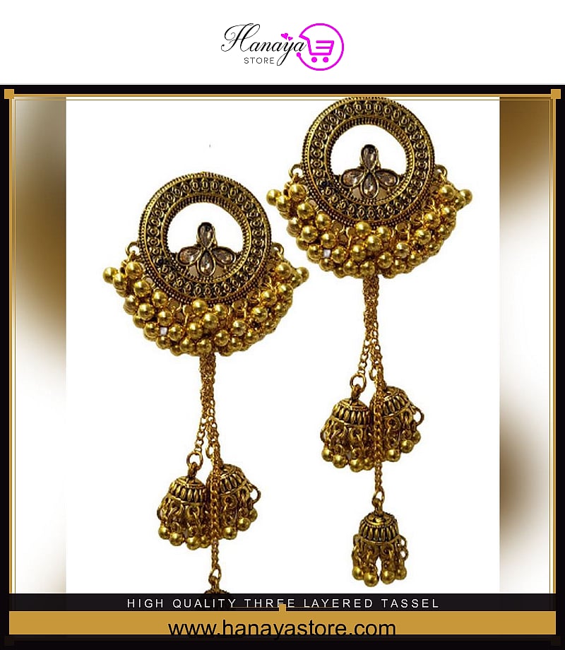 High Quality Three Layered Tassel Jhumki Classy Exquisite Elegant Stylish Earring – Accessories Online in Pakistan | Hanaya