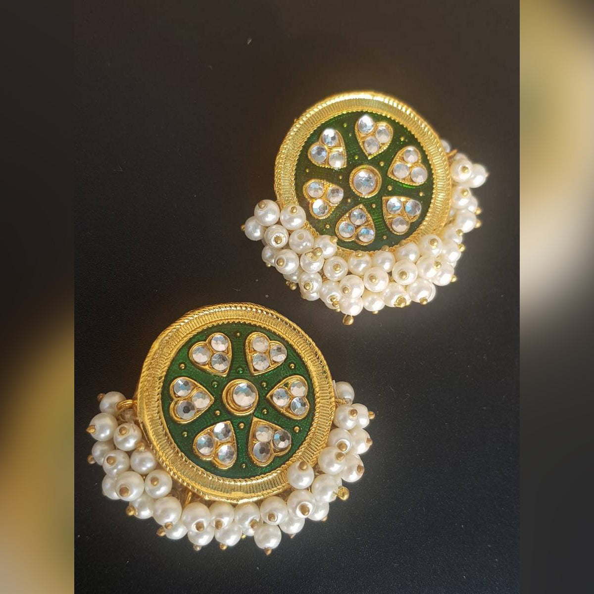 Round Antique Vintage Meenakari Handmade Elegant Earrings – Close Up – Earrings | Hanaya Pakistan