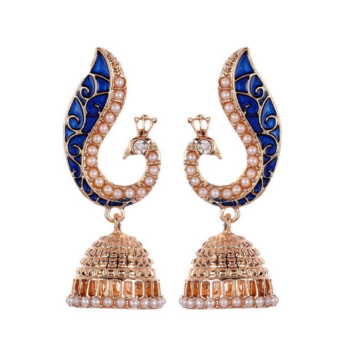 Elegant Pearl Jhumki Blue Peacock Drop Earrings -FREE Gift Box – Accessories Online in Pakistan | Hanaya