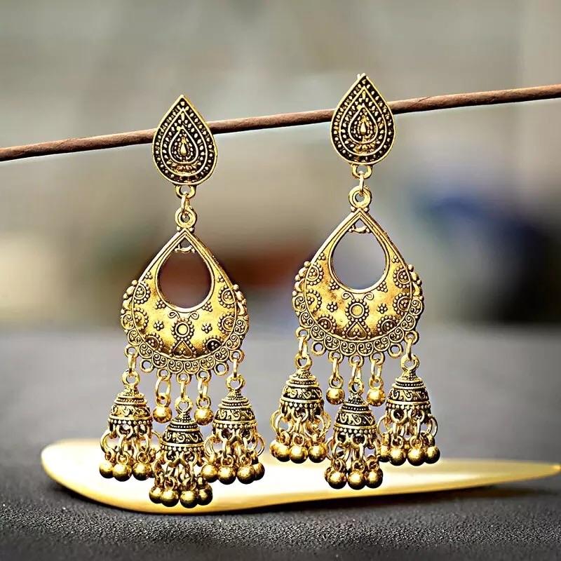 Trendy Classy Turkish Jhumka Antique Style Tassel Earring – Image 3 of 3