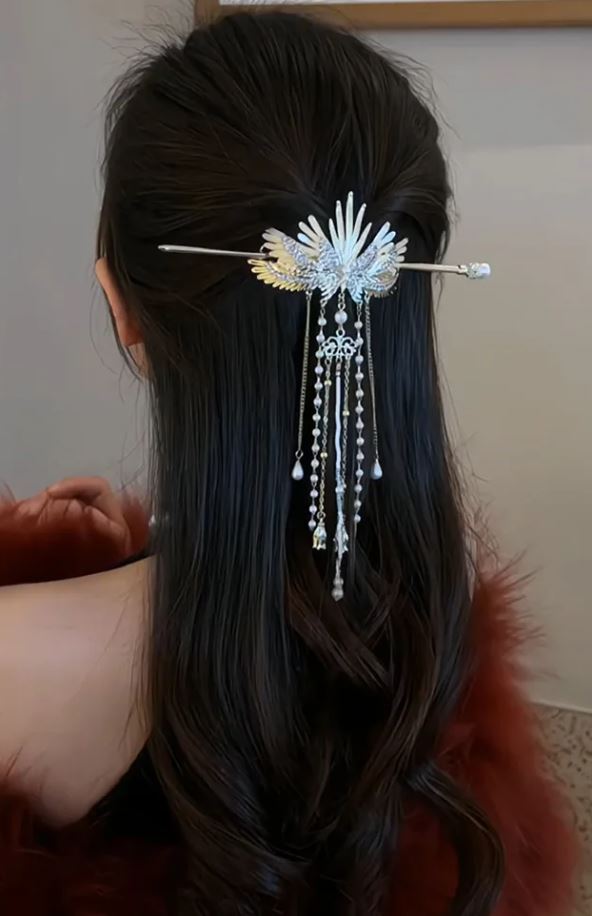 Elegant Chinese Style Hair Clip Tassel Hair Stick Traditional Floral Design – Traditional Floral Hair Stick for Women Hairpin Hairneedle