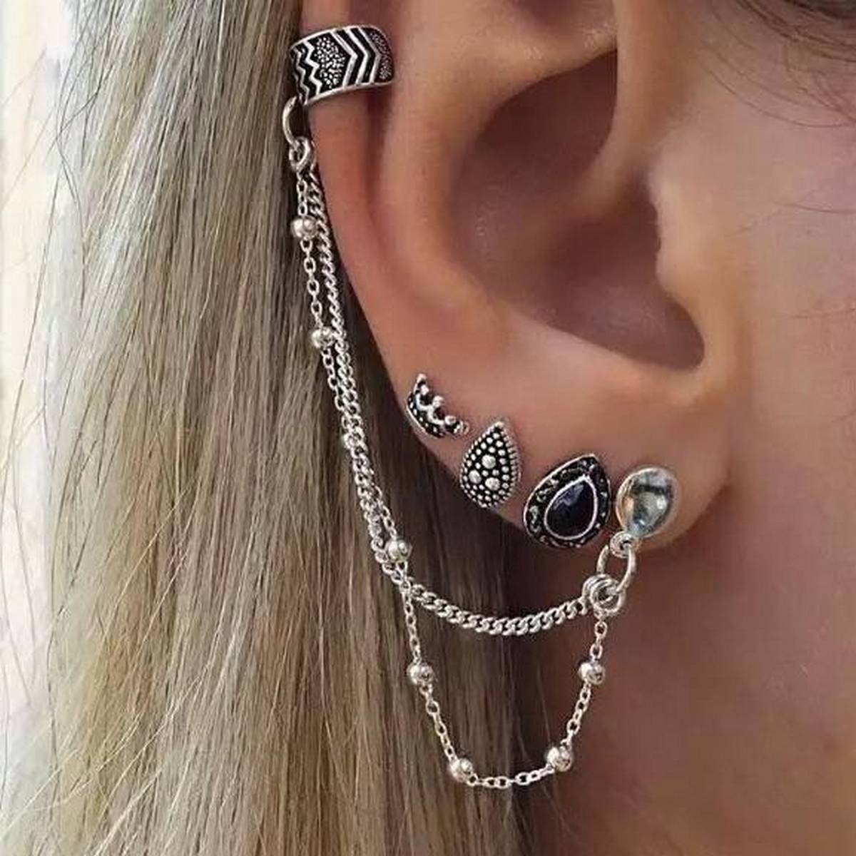 Trendy Classy 4 Pieces Per Set Elegant Silver Elegant Cuff and Earring Chic Jewelry Collection – Earrings Online in Pakist...