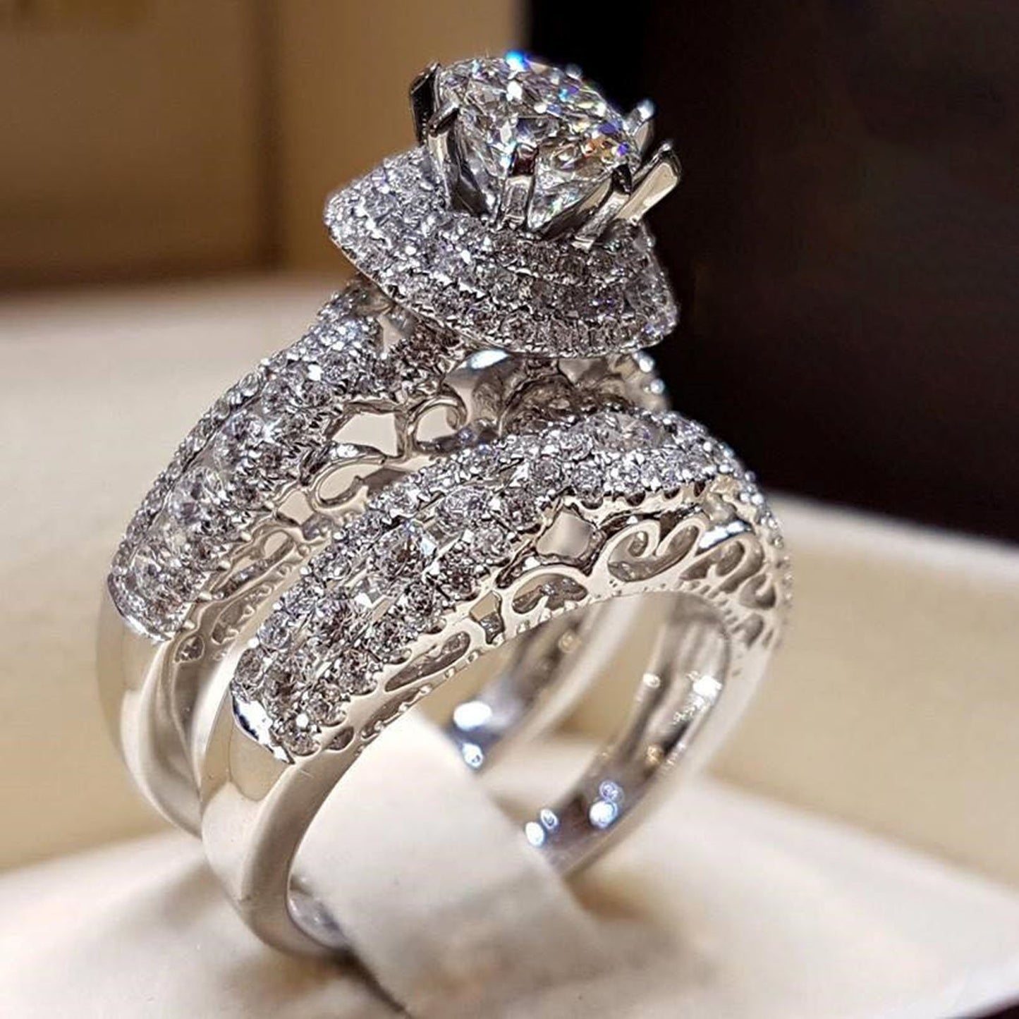 Trendy Classy Two Pieces Shinny Cubic Zircon Ring