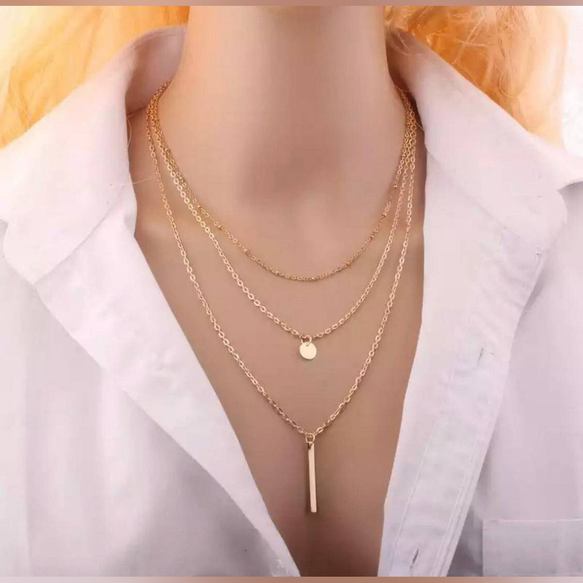 Trendy 3 Layered Tassel Classy Elegant Necklace – Image 3 of 4